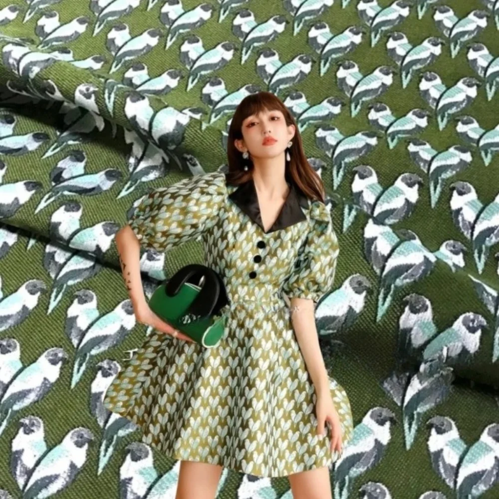 

Yarn-dyed Brocade Jacquard Fabric Bird Embossed Dress Blazer Fashion European Brand Fashion Design Sew Wholesale Cloth By Meter