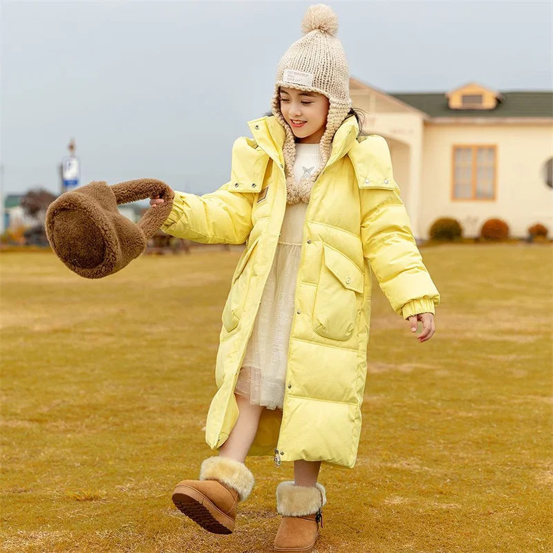 Girls Down Coat Overcoat Jacket Windbreak Outerwear 2024 Yellow Thicken Winter Warm High Quality Christmas Gift Children's Cloth