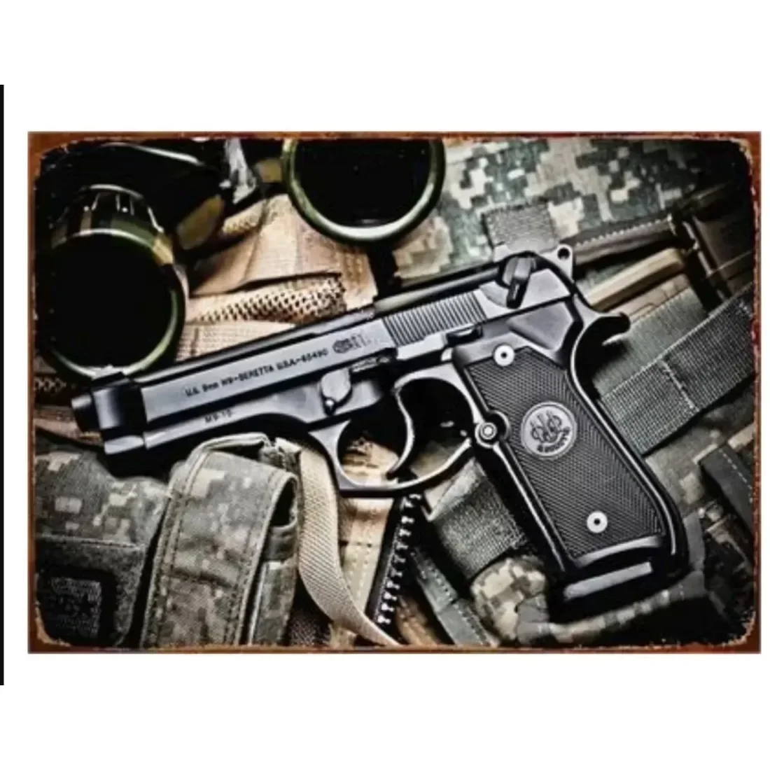 CIFBUY 1pc Pistol Silhouette Metal Sign, Military Style 2D Flat Iron Wall Art, Powder-Coated Rustproof Decor for Man Cave