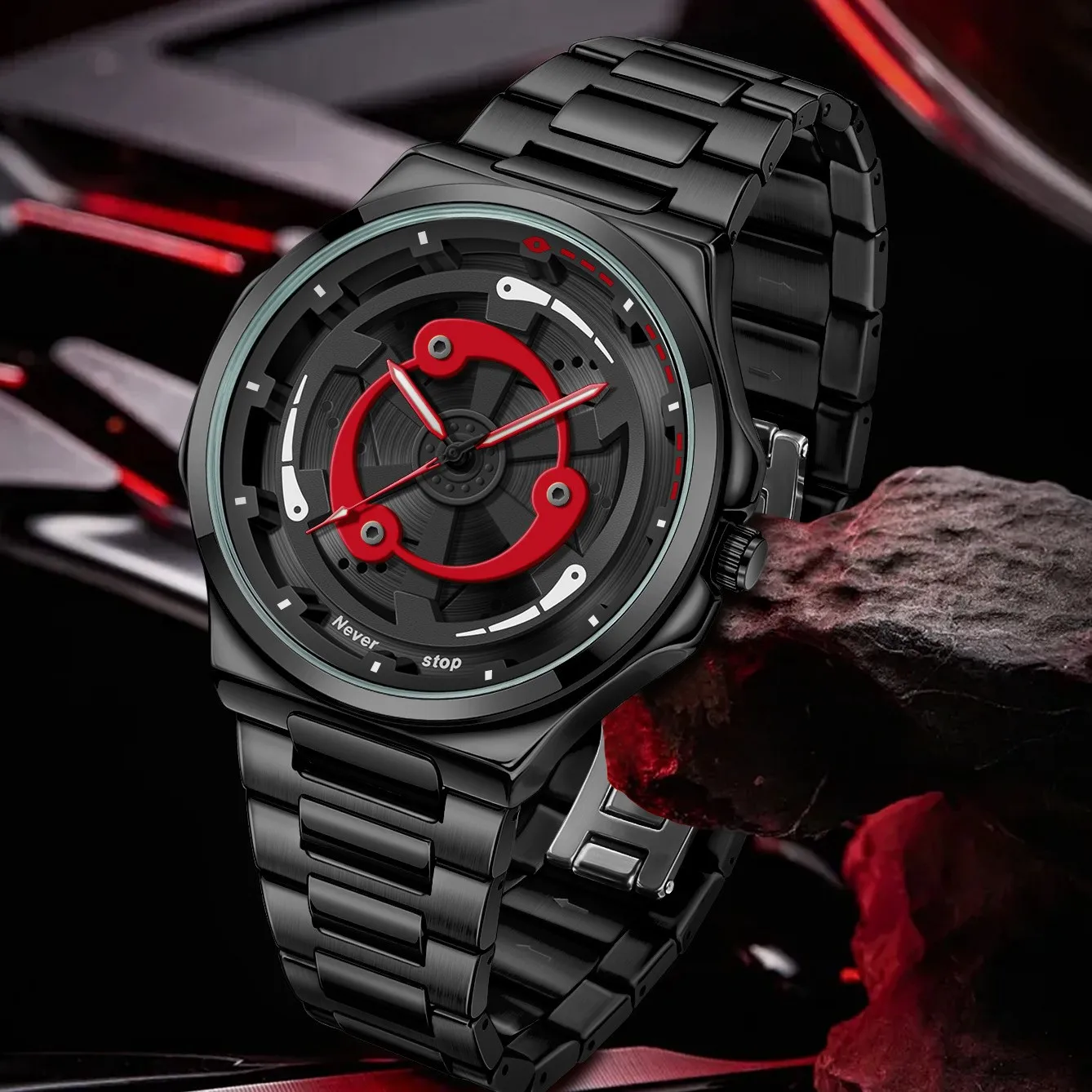 

Стильные мужские часы с металлическим ремешком, спортивным дизайном, вращающимся циферблатом, модные кварцевые часы, новая модель 2026 года.