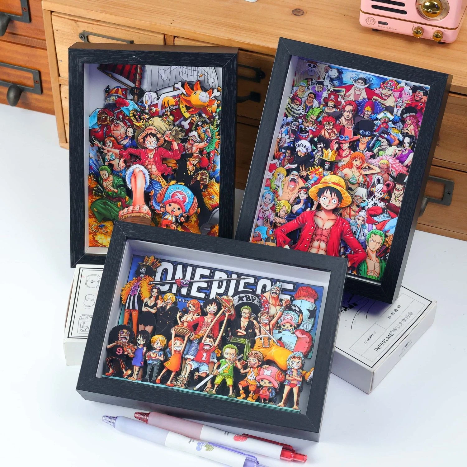 

ONE PIECE 3D Paper Carving Painting- Monkey D Luffy Ace Sabo Handmade Layered Paper Art Draw, Anime Wall Decor Birthday Gift