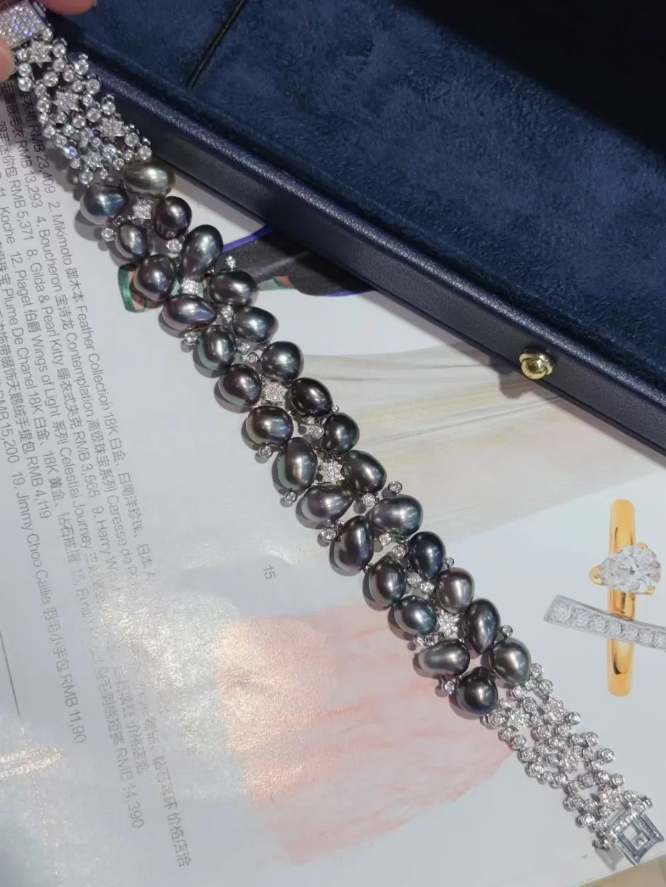 معتمد مفصل 18K الذهب الحقيقي الطبيعي أورورا تاهيتي بريق اللؤلؤ الأسود حقيقية سوار مرصع بالألماس الفاخرة الراقية مجوهرات #3