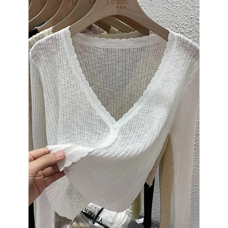 سترة نسائية قصيرة محبوكة من الحرير الجليدي للحماية من الشمس، تنورة رقيقة للصيف والخريف بحمالات، سترة شاش ذات طبقات