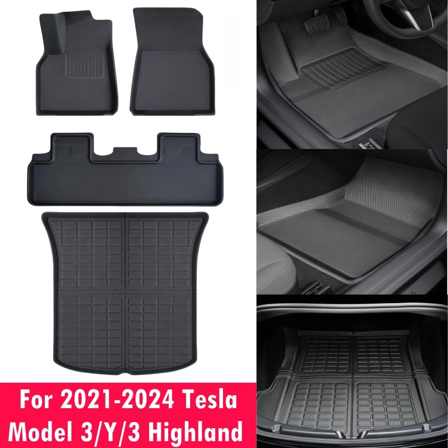 

Car Floor Mats For Tesla Model 3 Y Highland 2024-2021 LHD RHD Model Y All Weather Floor Liners Anti-slip Trunk Mat Cargo Liners