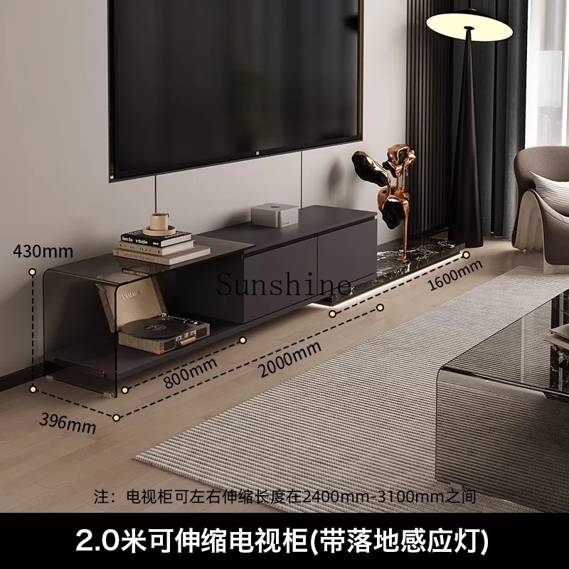 Minimalist telescopic TV cabinet Designer rock slab TV cabinet