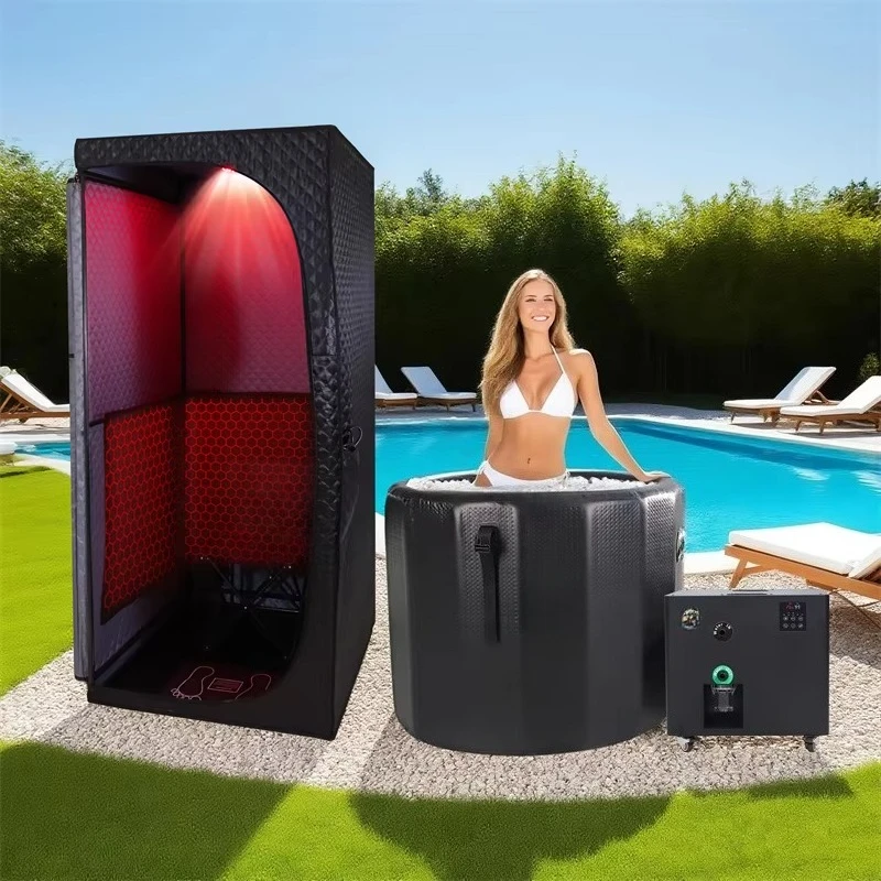 0.5 H·P Cold Plunge Water Chiller Equip, Outdoor Portable Ice Bath with Red Light Infrared Tent