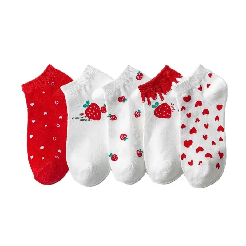 Fashion New Women Cute Cartoon Cotton Sock Spring Summer Lady Girl Strawberry Heart-Shaped Kawaii Socks For Women Wholesale