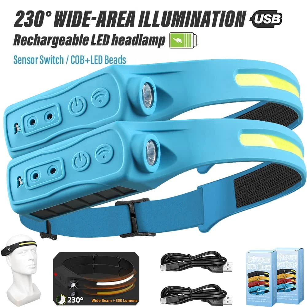 Sensor Headlamp LED Rechargeable Head Flashlight Built-in Battery 5 Lighting Mode Head Torch for Outdoor Fishing Camping Lantern