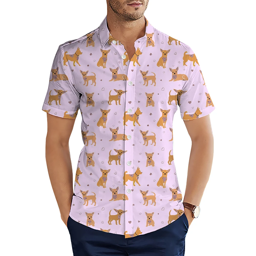 

HX Fashion Mens Shirts Cute Cartoon Corgi 3D Graphic Casual Shirts Short Sleeve Tops Man Clothing Camisas S-5XL Dropshipping