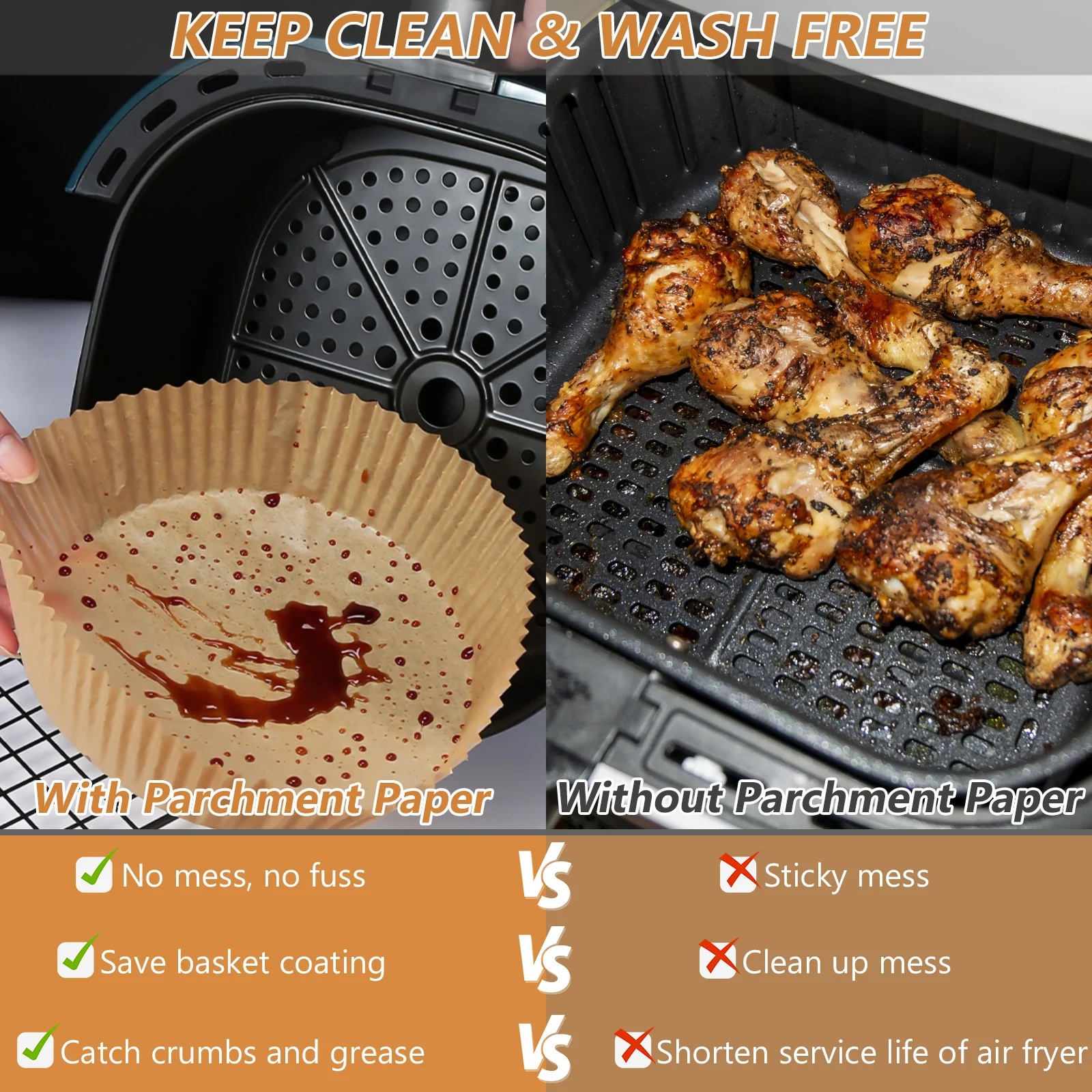 

100Pcs Air Fryer Paper Liners Non-Stick Disposable Baking Roasting Oven Microwave Pads Air Fryer Liner Baking Liner