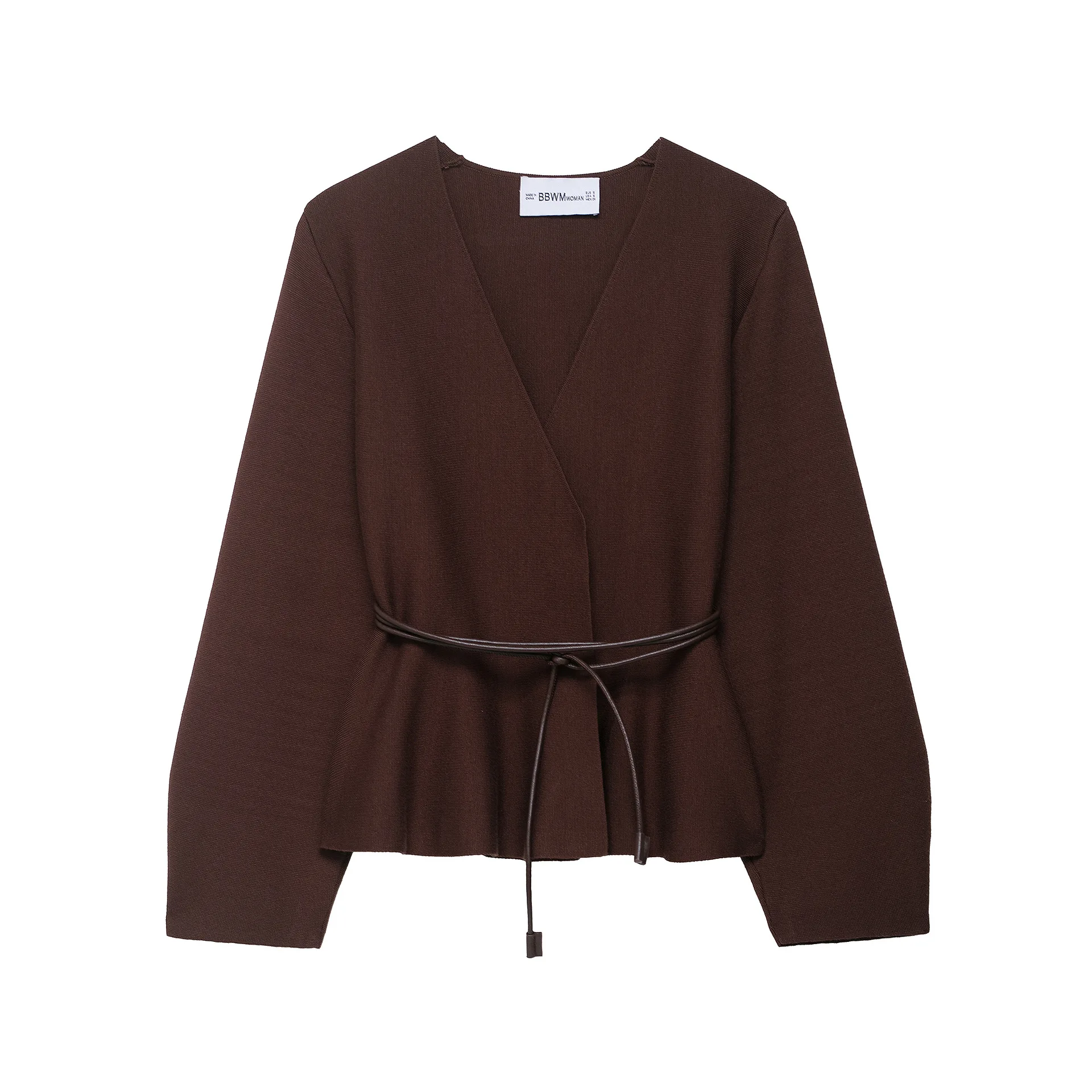 

Fashionable V-Neck Knitted Open Cardigan Coat With Belt Autumn New Style European And American Style Women's Sweater Top