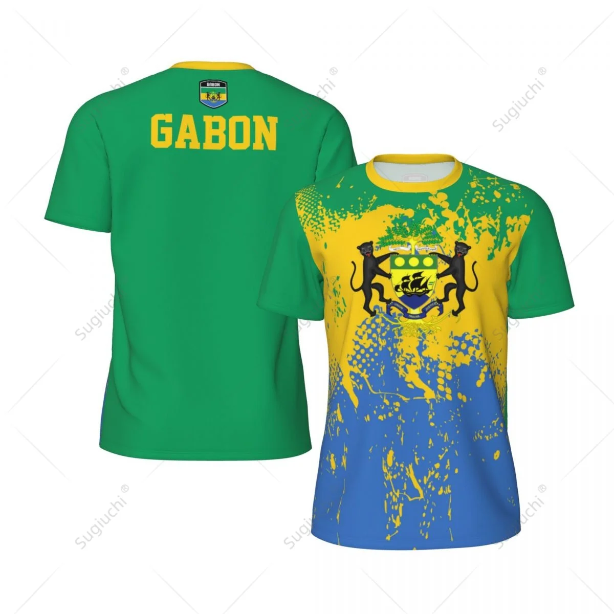 

Exclusive design Gabon Flag Grain 3D Printed Men For Running Bike Soccer Tennis Fitness Sports tshirt Mesh Fans Short T-shirt