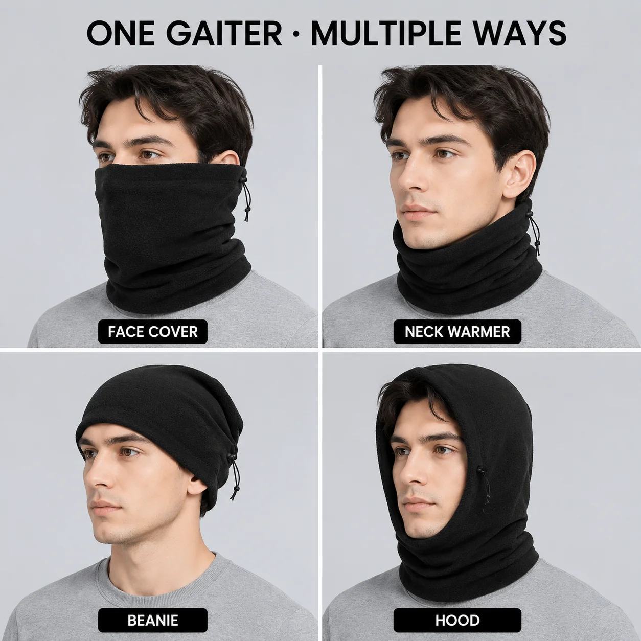 Thick Thermal Neck Gaiter Tube Scarf Adjustable Drawstring Windproof Face Mask Multifunctional Winter Outdoor Riding Neck Cover