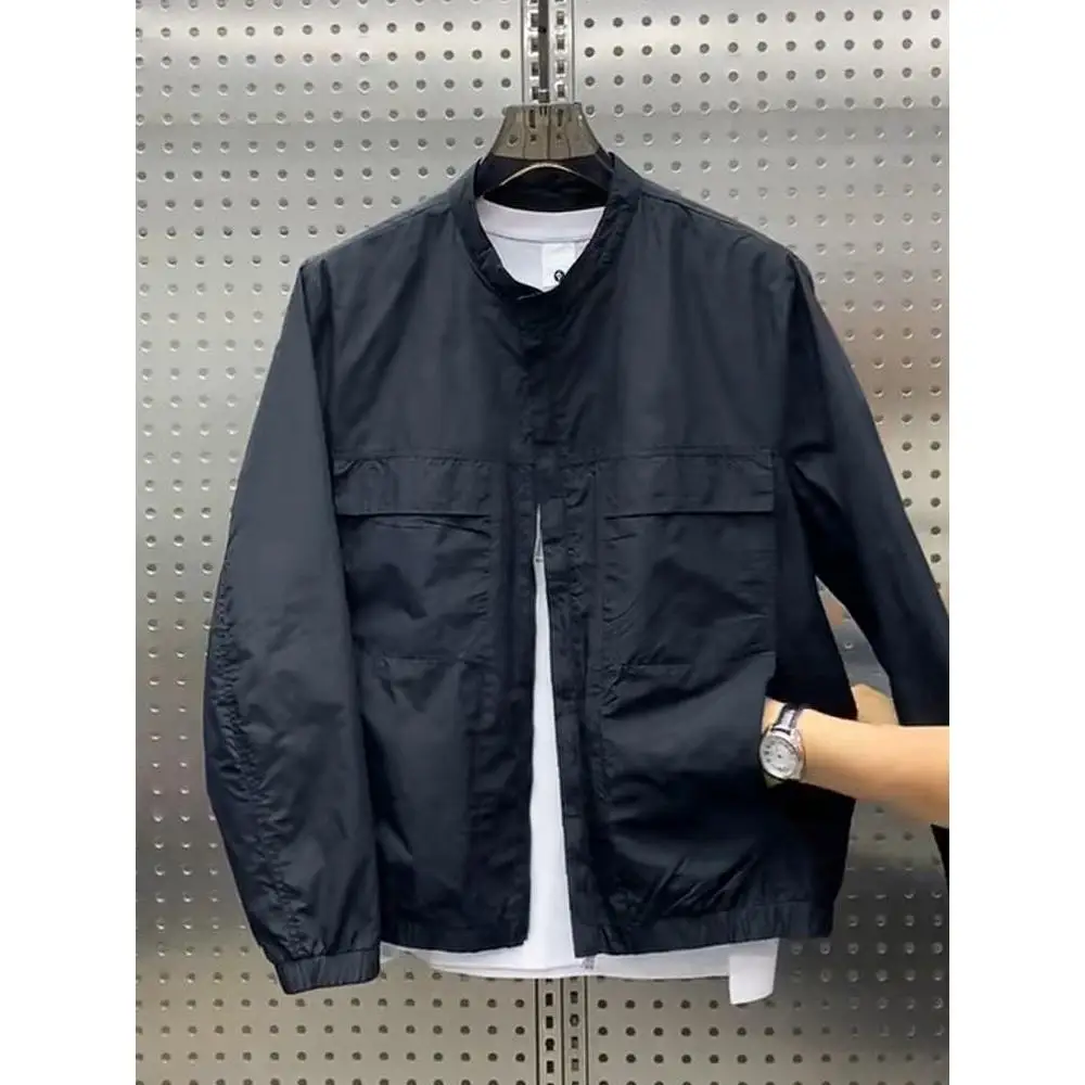 سترة عمل رجالية فضفاضة غير رسمية بلون واحد وياقة بيسبول للخريف والشتاء، ملابس خارجية أنيقة من البوليستر بقصة قياسية #5