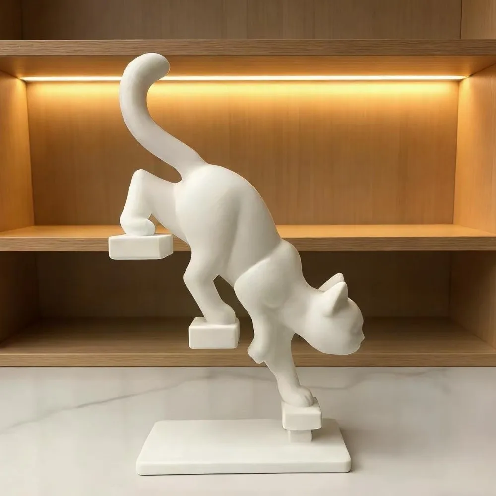 3D Printed Cat Descending Stairs Statues Unique Go Upstairs/Downstairs Nordic-Style Ornaments Cute Animal Plastic