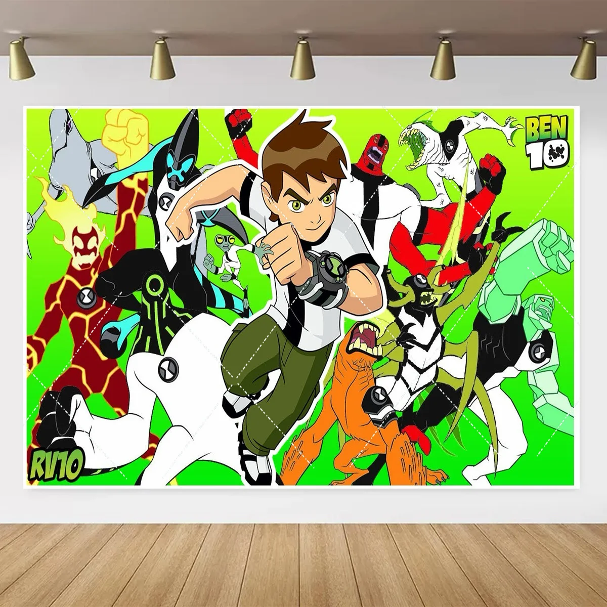 Cartoon Green Boy Ben10 Theme Birthday Party Backdrop  Poster Young Hero Ben Cake Table Decor Props Gift Baby Party Supplies view 3
