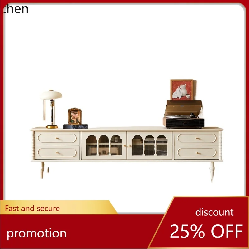 

HT retro TV cabinet small apartment living room household solid wood cream wind TV cabinet locker