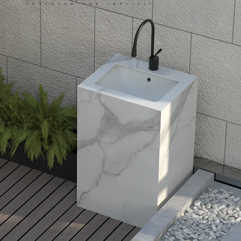 

Rock board pillar basin integrated washbasin, floor standing outdoor courtyard decoration, customizable