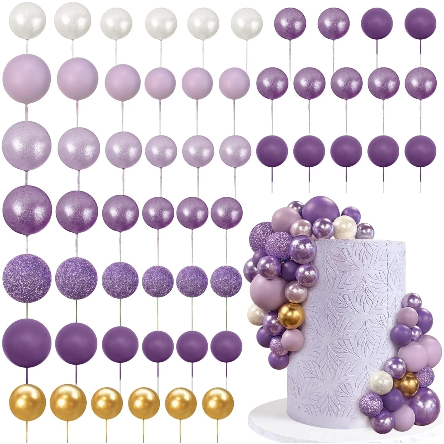 56 Stück Kugel-Kuchen-Picks, bunter kugelförmiger Kuchenaufsatz, Perlenkugeln, Cupcake-Kucheneinsatz-Aufsatz für Hochzeit, Geburtstag, Party – Detail 31