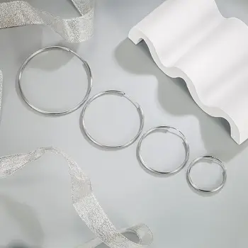 BAMOER 925純銀經典粗款低過敏性圈形耳環,14K鍍白金標準管狀耳環(女款) 10 最佳銷售 純銀圈形耳環 - №7