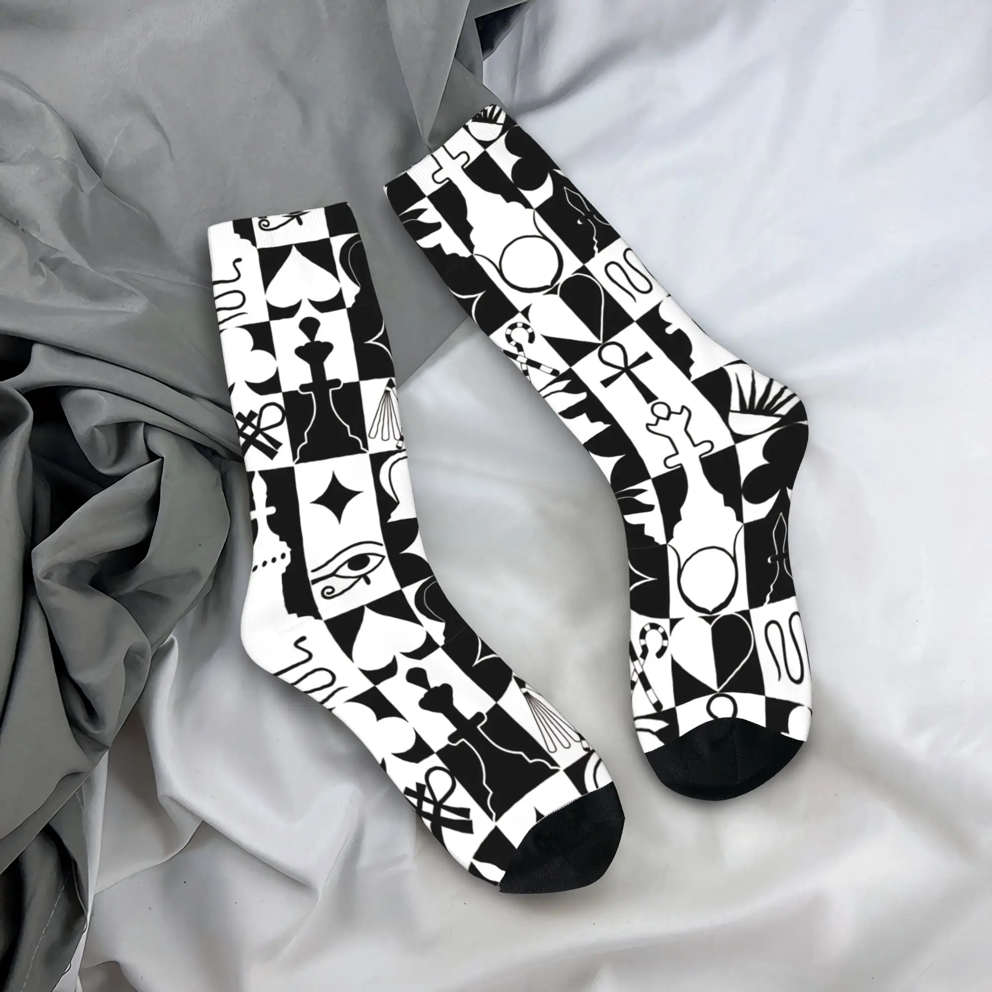 

Women Men Socks Chess Pattern Game Pieces Stockings Autumn Gothic Breathable Socks nOutdoor Sports Anti Bacterial Socks