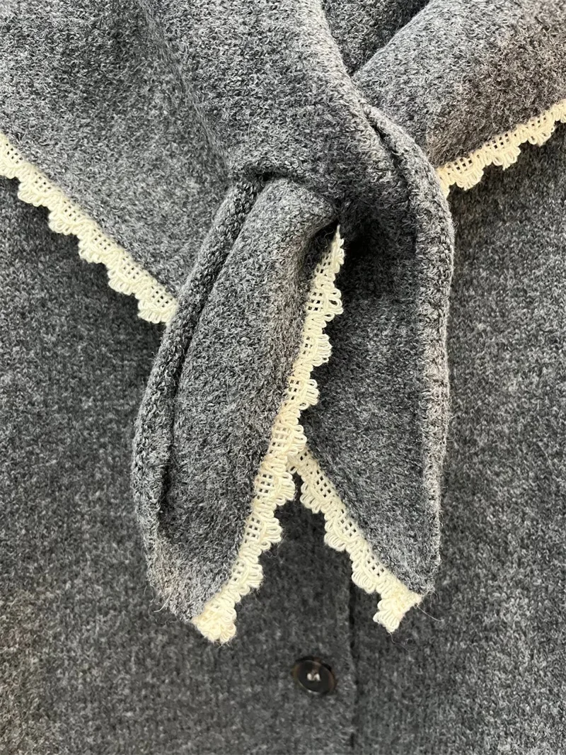 Nieuwe herfst en winter dames eenvoudige lange sjaalkraag kanten rand gebreide trui mode casual dames gebreide top