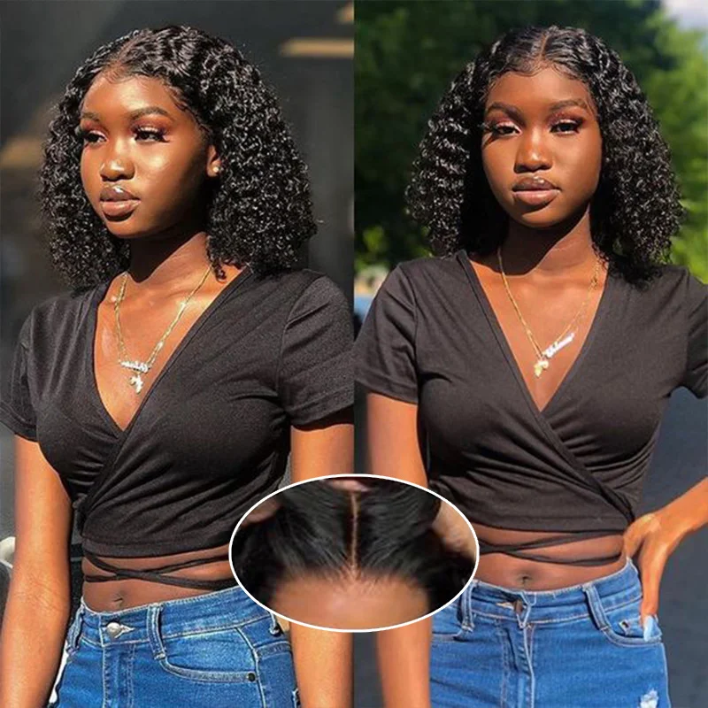 

5x5 bob hd lace frontal human hair wig on sale Full transparent brazilian glueless preplucked deep wave curly wigs ready to wear