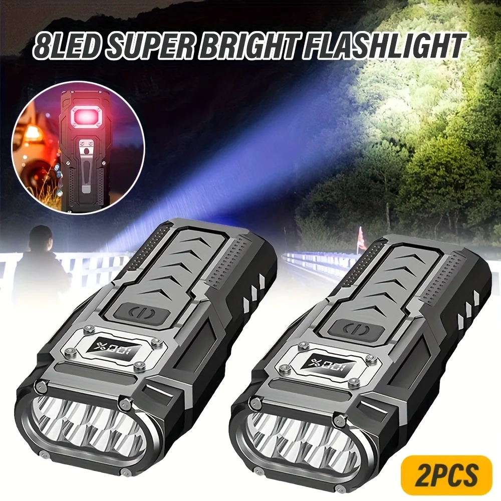 D2 8LED+COB Flashlight Strong Light USB Rechargeable Tactical Flashlight with Strong Magnet Work Emergency Lighting Torch Lamp
