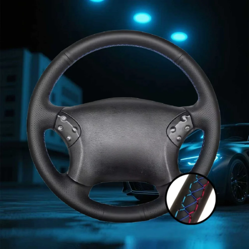 Custom Car Steering Wheel Cover Black Microfiber Leather Hand-stitched Auto Interior For Mercedes Benz W203 C-Class 2001-200