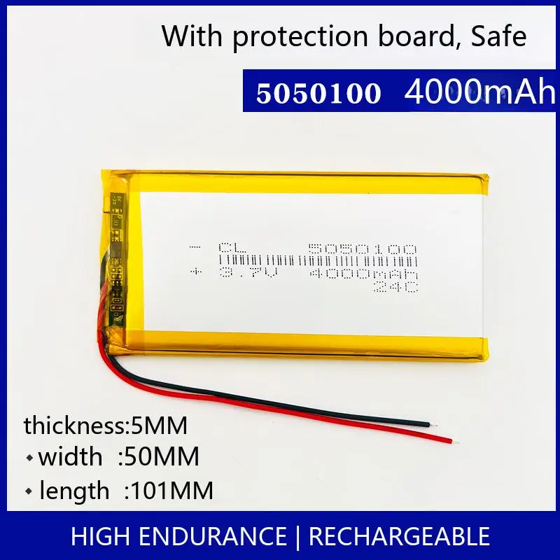 

5050100 4000mAh 3.7V Rechargeable Lipo Battery Lithium Polymer Cell Power Bank GPS Tablet DIY Project