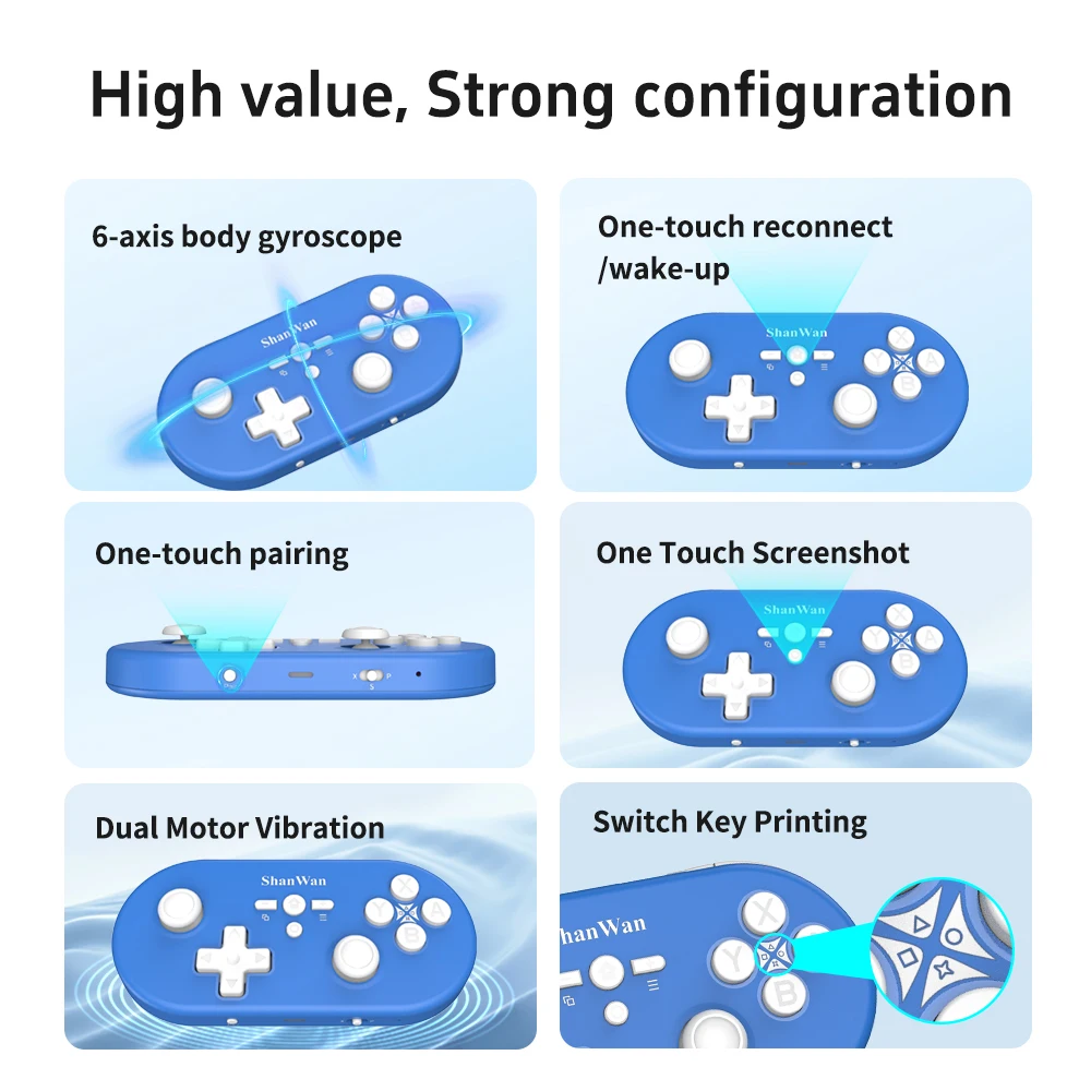 Bluetooth-Controller, kompatibel mit PC/iOS/Android/Switch/PS, Xbox Game Pass, Gyroskop-Bewegungssteuerung, Motorvibration Feedba