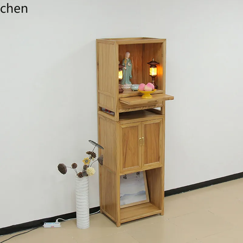 Cz solid wood double-layer for home vertical cabinet with door,  altar, guanyin guan gong,  land elm, buddha cabinet