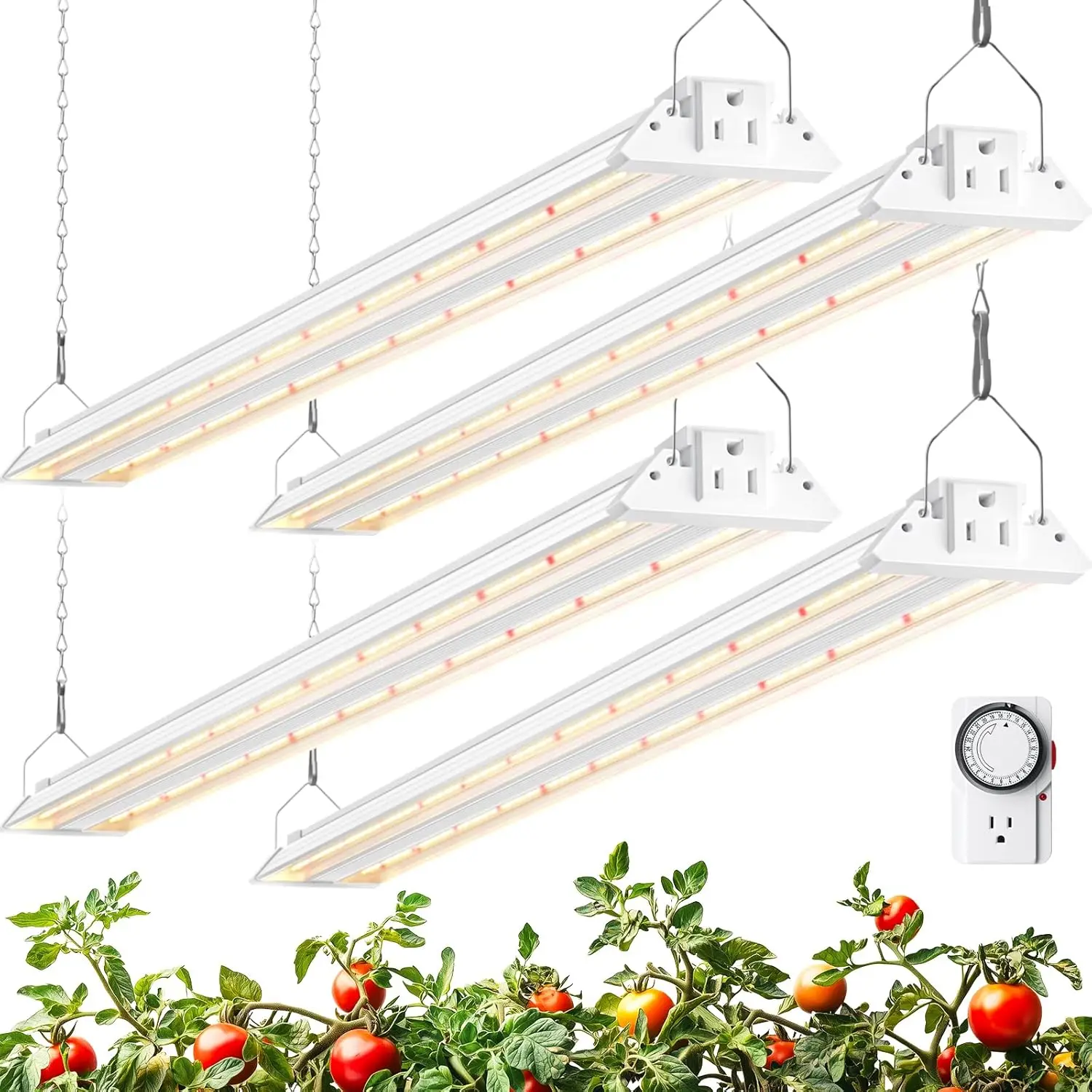 

4FT 288W Full Spectrum Grow Light with 660nm Red LEDs, High PPFD, Timer, Linkable, 4 Pack for Indoor Plants