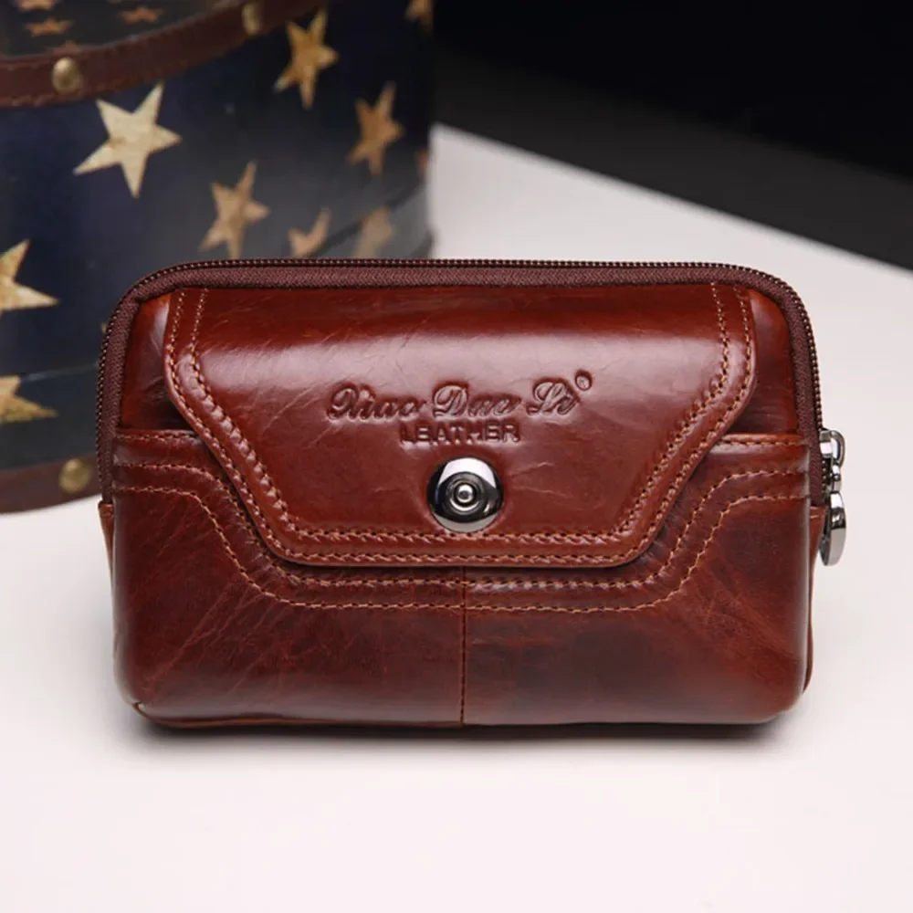 Genuine Real Leather Coin Purse Mobile Phone Case Cover Skin Belt Waist Bag Travel Men First Layer Cowhide Hip Bum Fanny Pack