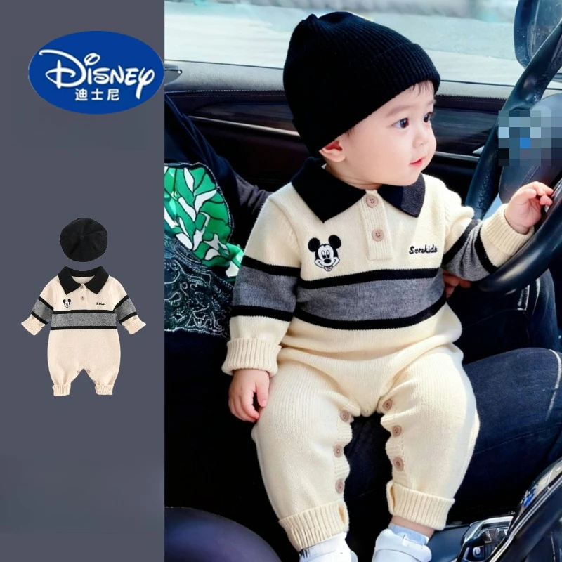 

Disney 0-2 Years Autumn Outfit Set: Gentleman Cartoon Romper with Hat, Fall Baby Jumpsuit for Infant Boys & Girls