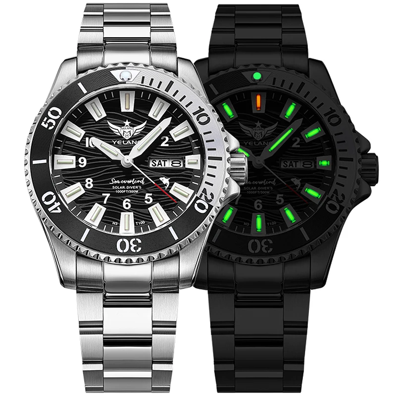 Yelang 42MM V1217 300m Diving Solar Watch Japan VS43 Movement Luminous Water Ghost Waterproof Sapphire Aluminum Bezel Reloj