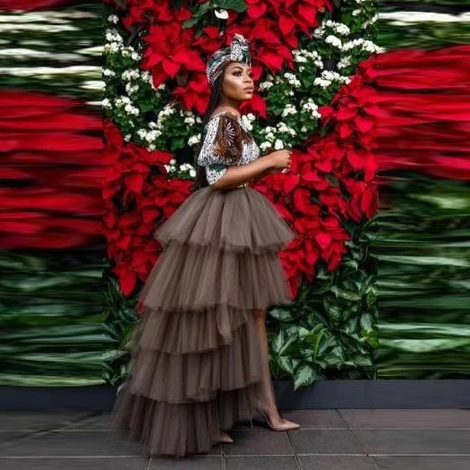 브라운 하이 로우 튤 스커트 페티코트 언더스커트 웨딩 스커트 웨딩 액세서리 드레스용 신부 파티 스커트