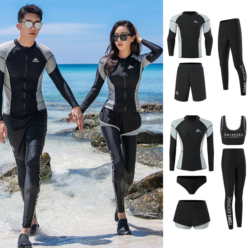 

Korean 2024 Rash Guard Couple Split Long Sleeve Swimwear Men Women's Diving Suit Conservative Surfing Swimwear Holiday Beachwear