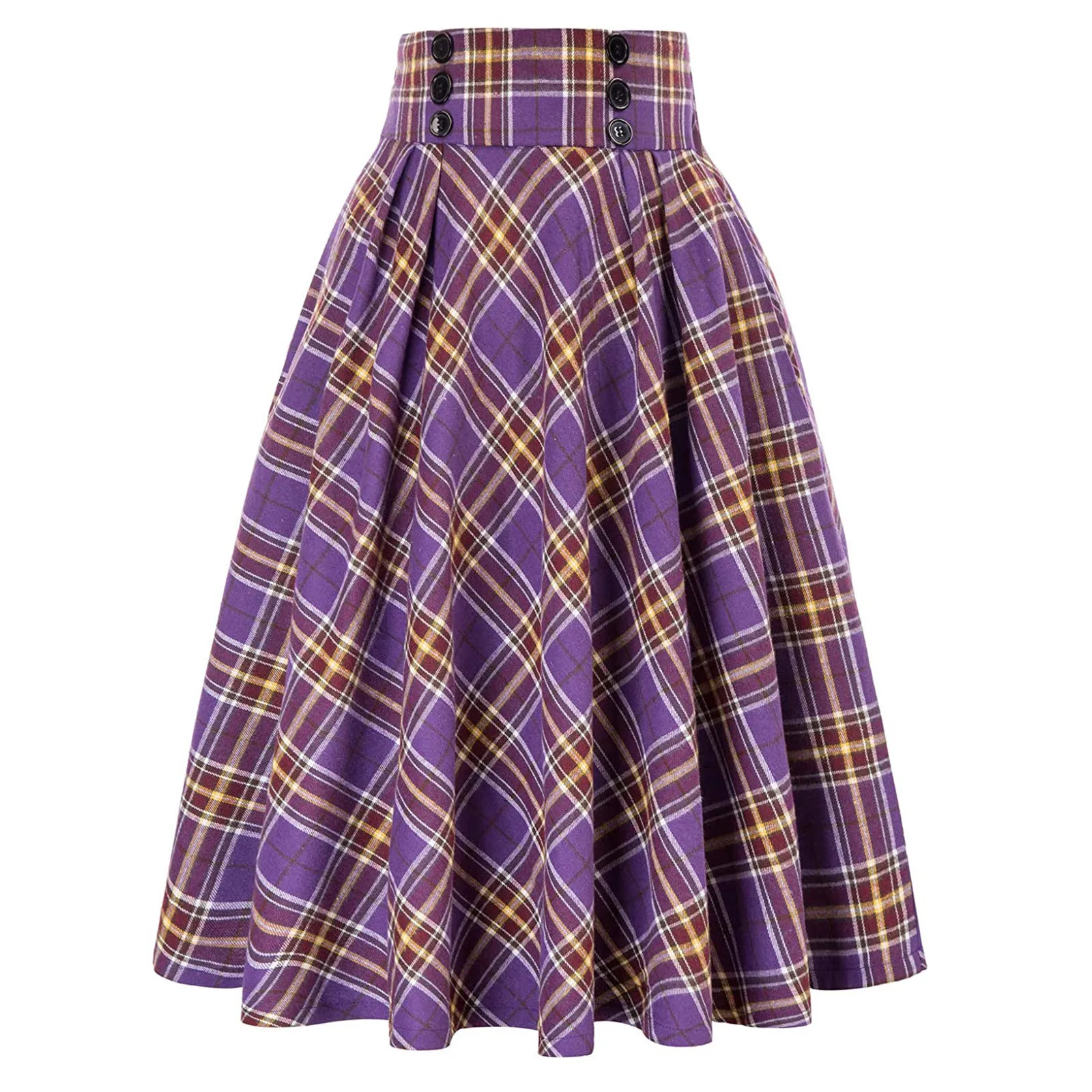 Women Skirt Fashion Casual Plaid Skirtwith Pockets Vintage High Waist Pleated Skirt Carnival Luxury Faldas Vintage Skirts