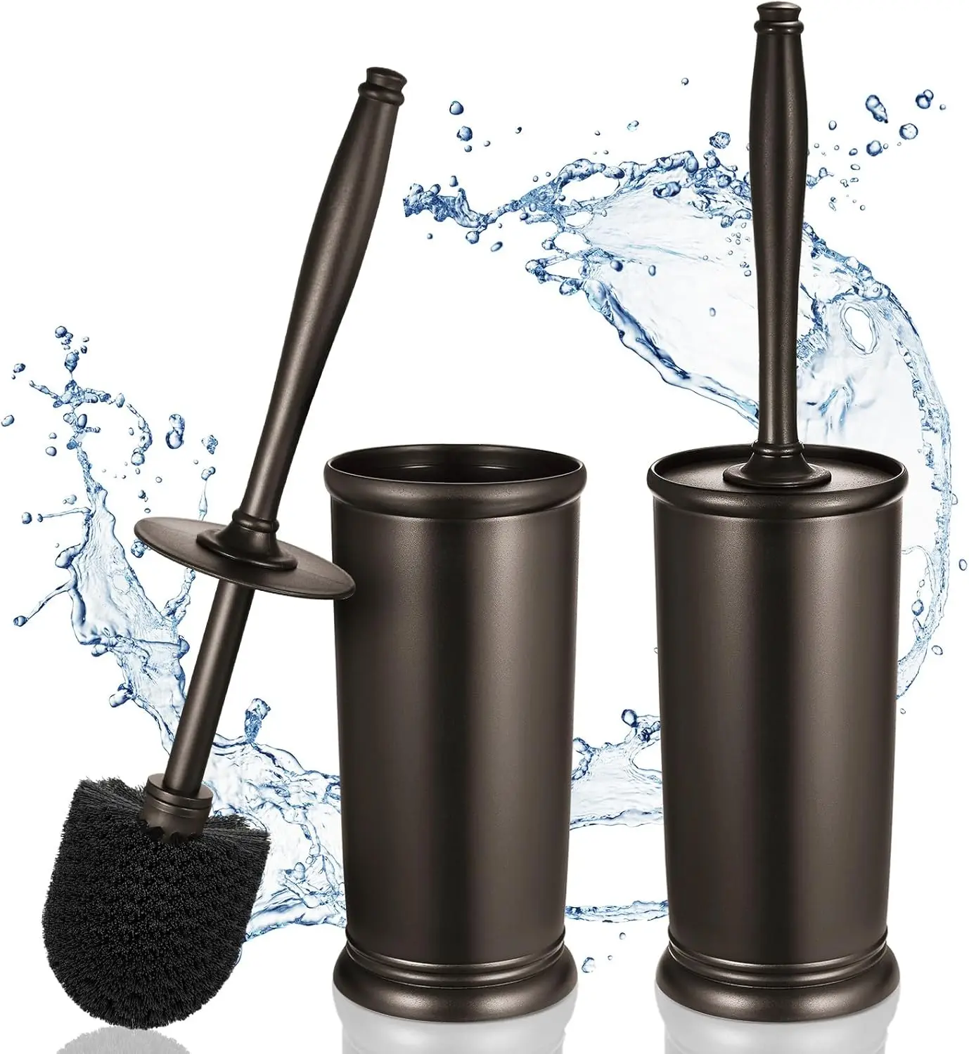 

2 Pack Modern Toilet Bowl Brush Holder Set, Deep Cleaning Bathroom Scrubber with Caddy, Bronze