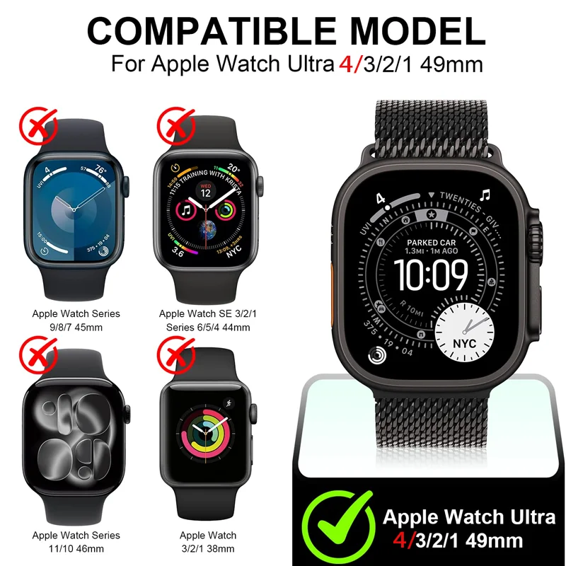 Schutzhülle für Apple Watch Ultra 4 49 mm, PC-Bumper + Displayschutzfolie, iWatch Ultra 3 49 mm, hochauflösendes gehärtetes Glas + Gehäuse, Zubehör. – Detail 2