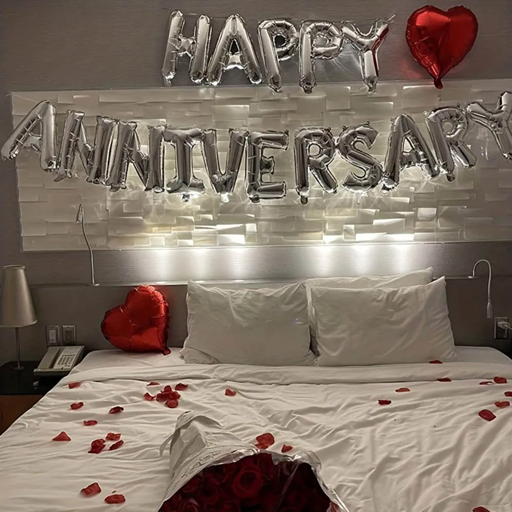 22pcs Happy Anniversary Red Love Heart Balloon Banners Suitable for Valentine's Day Anniversary Romantic Home Decoration Gifts