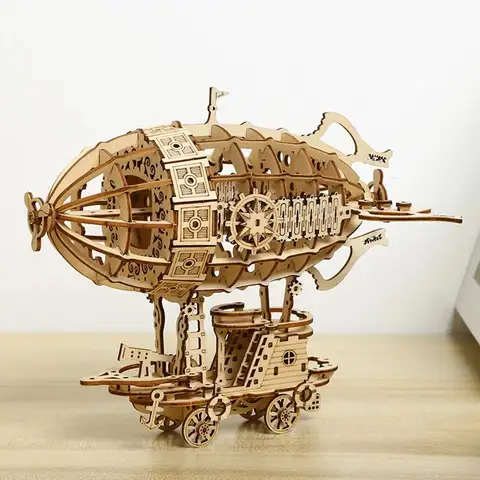 크리 에이 티브 비행선 모델 지그 소 퍼즐 모델 키트 어린이 모델 자동차 DIY 3D 퍼즐 장난감 성인을위한 수제 장난감 나무 모델