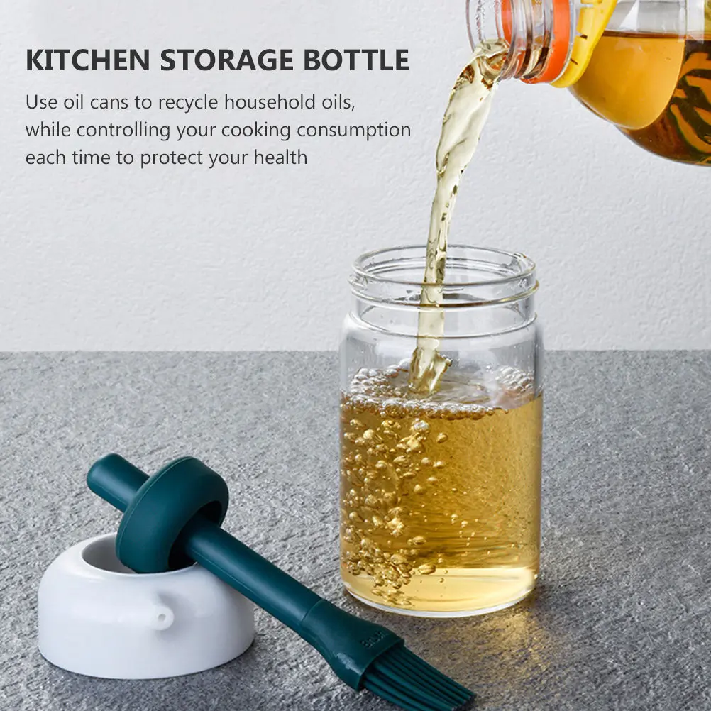 1Pcs Premium Glass Oil Bottle Dispenser with Built-in Brush Handle for Oil Vinegar Soy Sauce Control Kitchen Storage Oiler