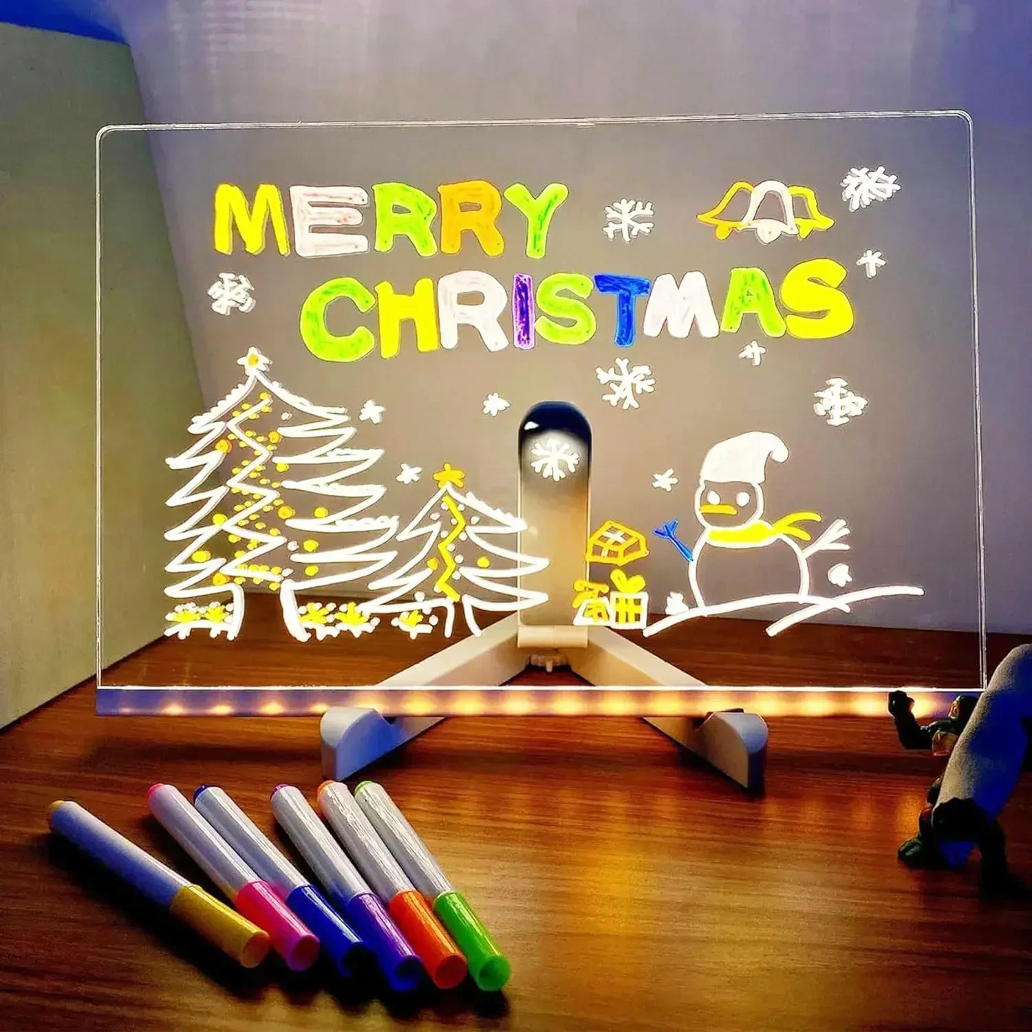 Nuevo tablero marcador acrílico brillante LED luminoso borrable tablero de dibujo para niños juguetes de dibujo tablero de mensajes de letras regalo de Navidad