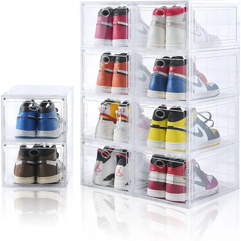 10 Pack Clear Shoe Boxes Stackable,Shoe Storage for Closet,Sturdy Box Containers with Door,Sneaker Storage,Easy to Assemble