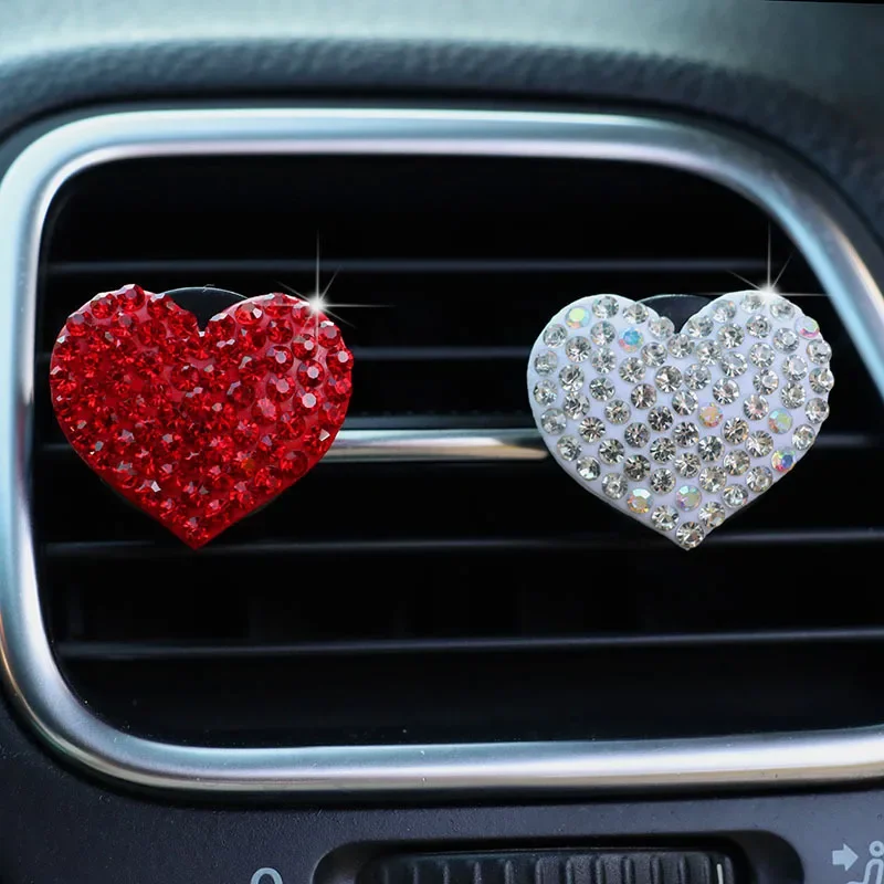 Heart Shaped Car Air Freshener Auto Outlet Perfume Clip Diamonds Bling Vent Solid Fragrance Diffuser Car Inner Ornament Women