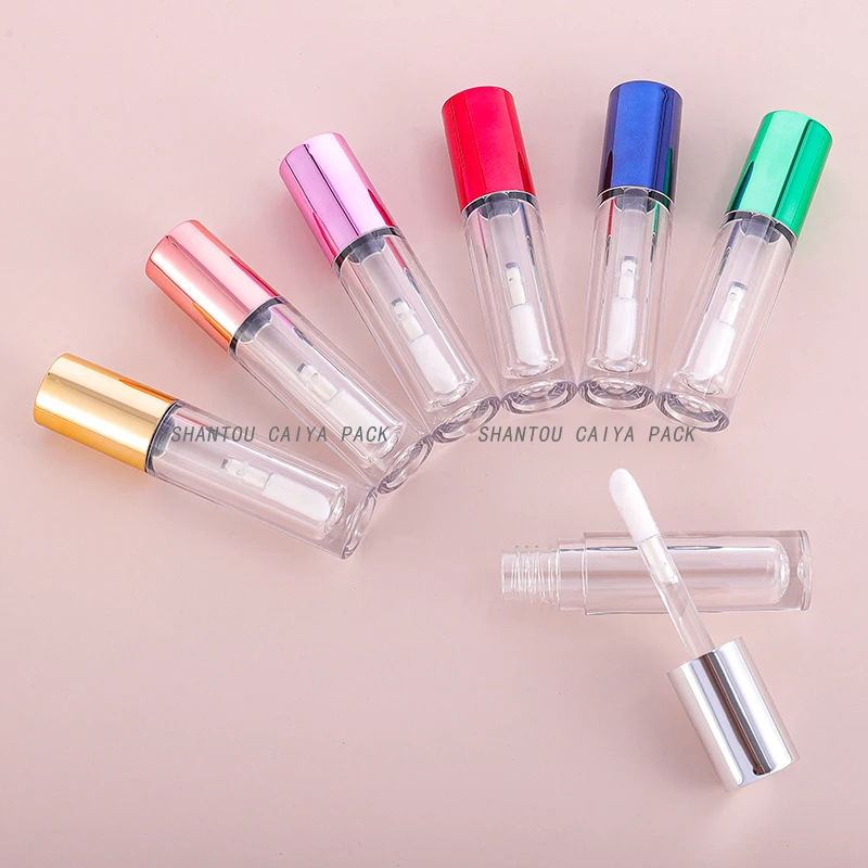 Metallic Gold Silver Big Brush Applicator Lip Gloss Tube 5ml Private Label Round Empty Liquid Lipstick Lip Balm Bottle