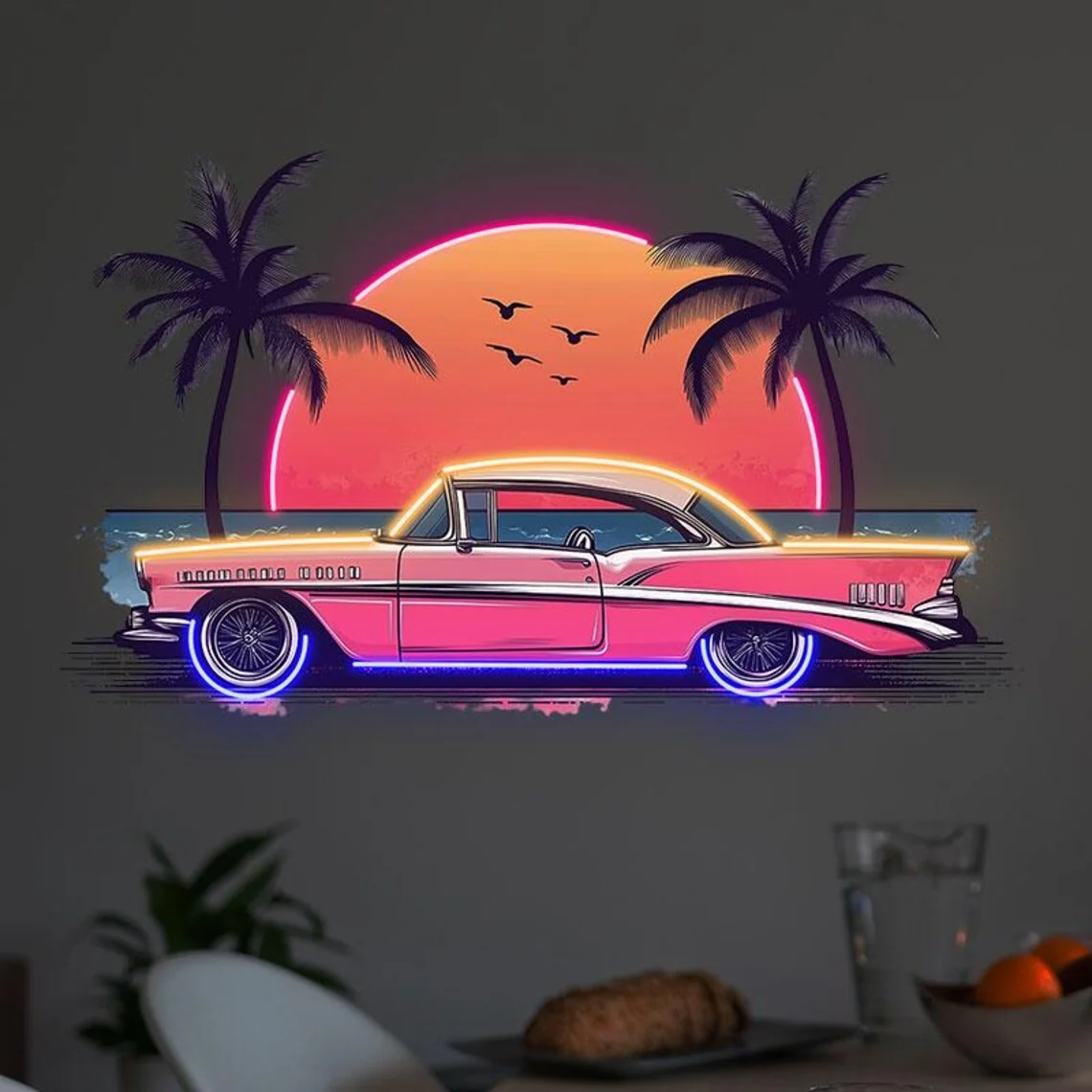 Retro Car Neon Sign, Sunset Neon Sign, Living Room And Bedroom Wall Decor, Personalized Gifts, Garage Decor