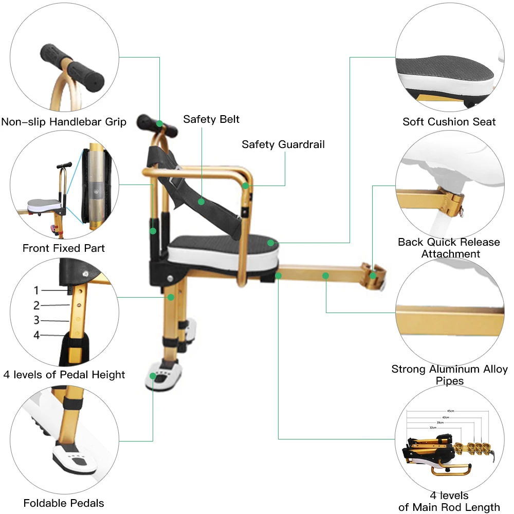 Lixada Mountain Bike Kids Safety Seat Children Cushioned Cycling Seat Front Mounted Child Bicycle Seat MTB Accessories